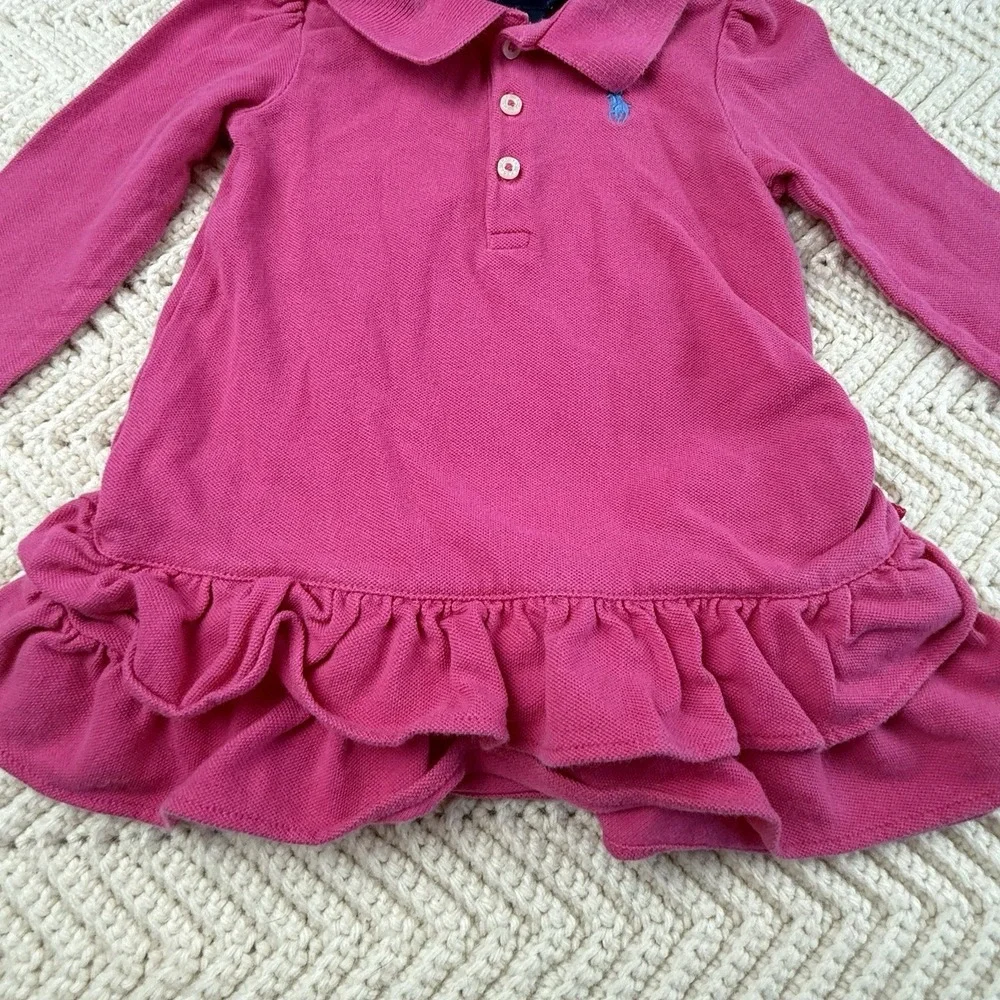 Ralph Lauren Polo Dress Baby Girls 9‎ Mos Pink L/S Ruffle Skirt Cotton Preppy